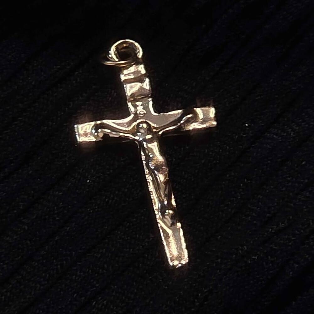 Vintage Gold Tone Crucifix Cross Pendant Jesus Religious Charm